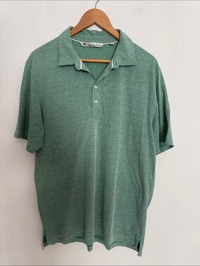 Travis Mathew Men Large Light Green Short Sleeve Logo Polo Golf Shirt Size L
